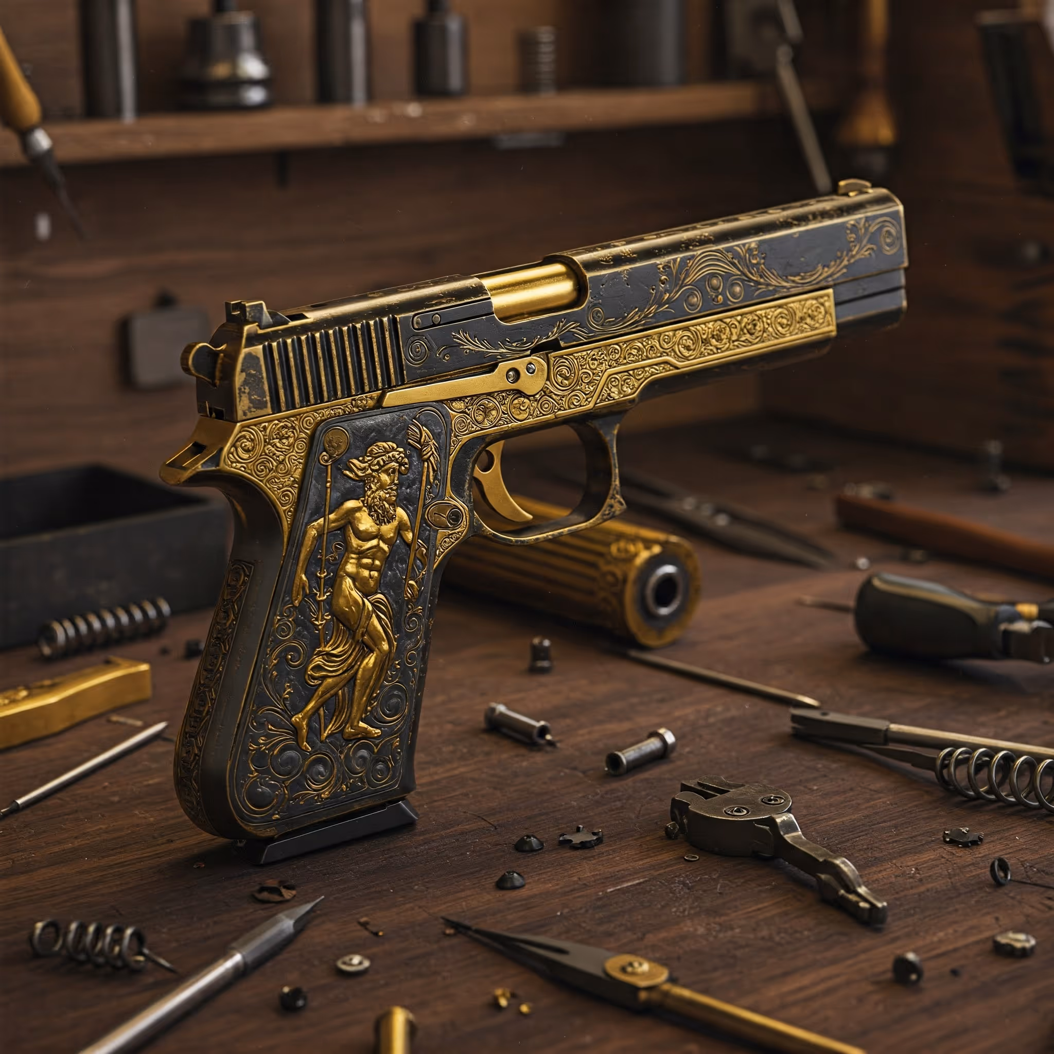 Arma decorativa con incrustaciones de oro