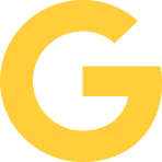 Large yellow Google logo letter G on a white background