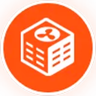 Orange cube icon with data or application symbols