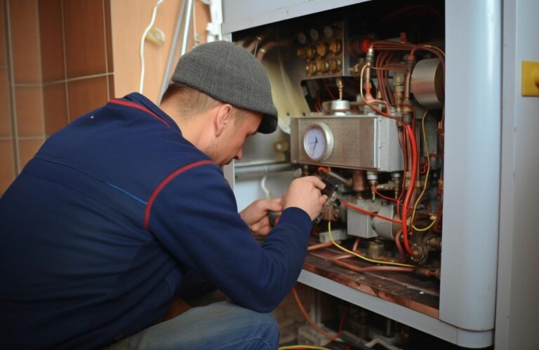 Man repairing furnace unit