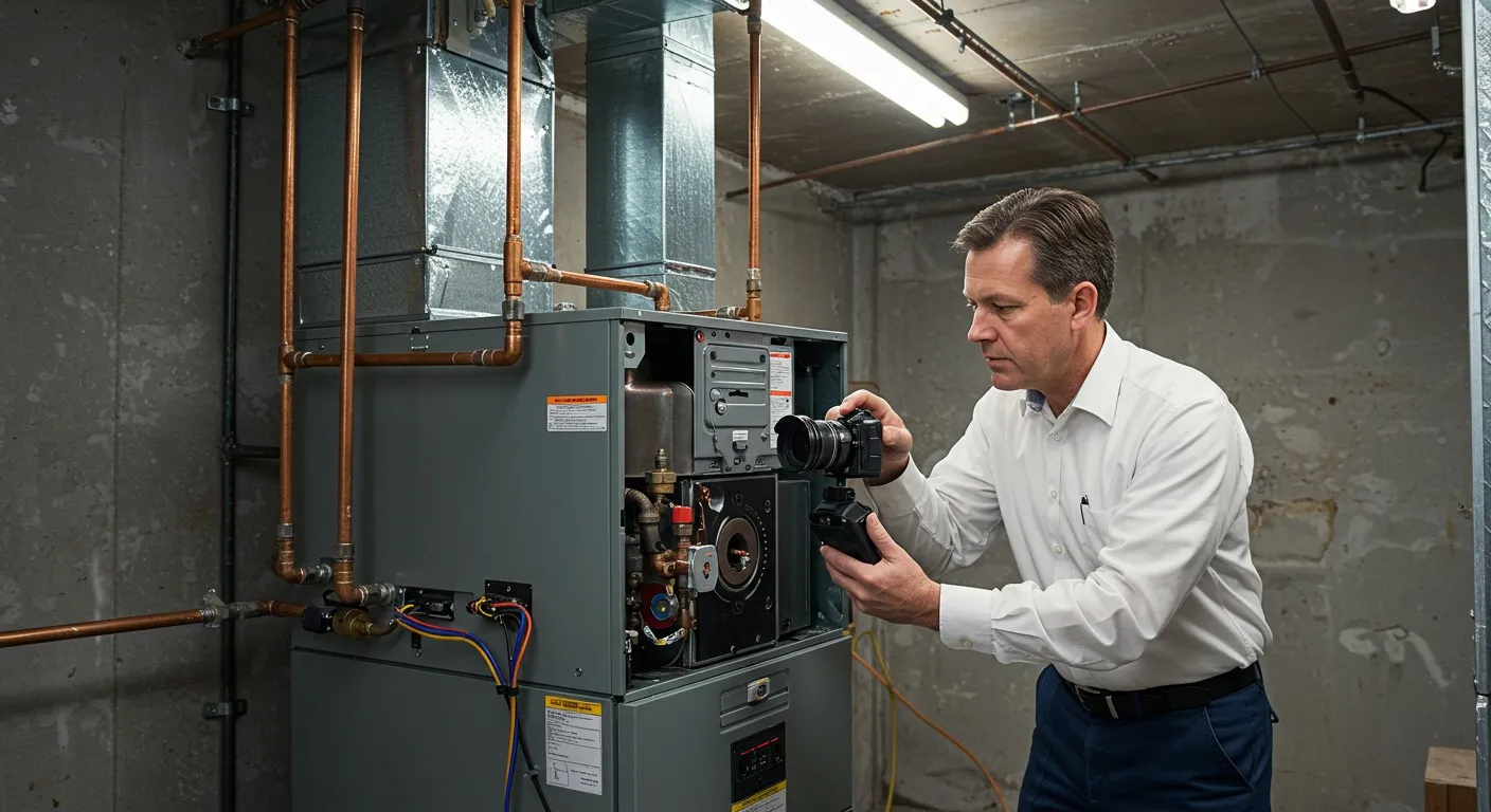 Hand adjusting temperature dial on white electric water heater