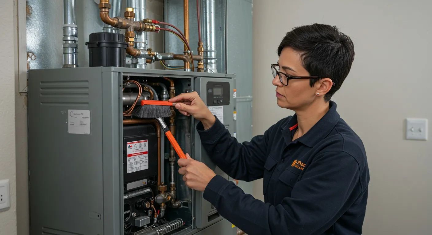 Hands in gloves adjusting industrial equipment or machinery connection