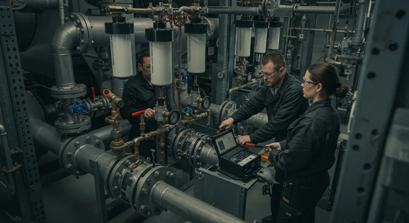 Technician repairing interior components of an electrical or plumbing system