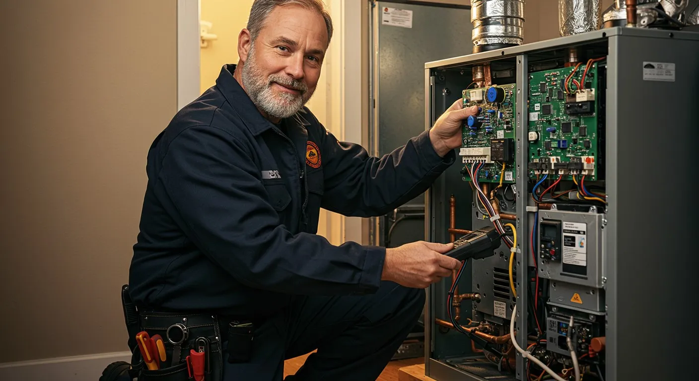 Technician repairing internal components of a white mechanical device