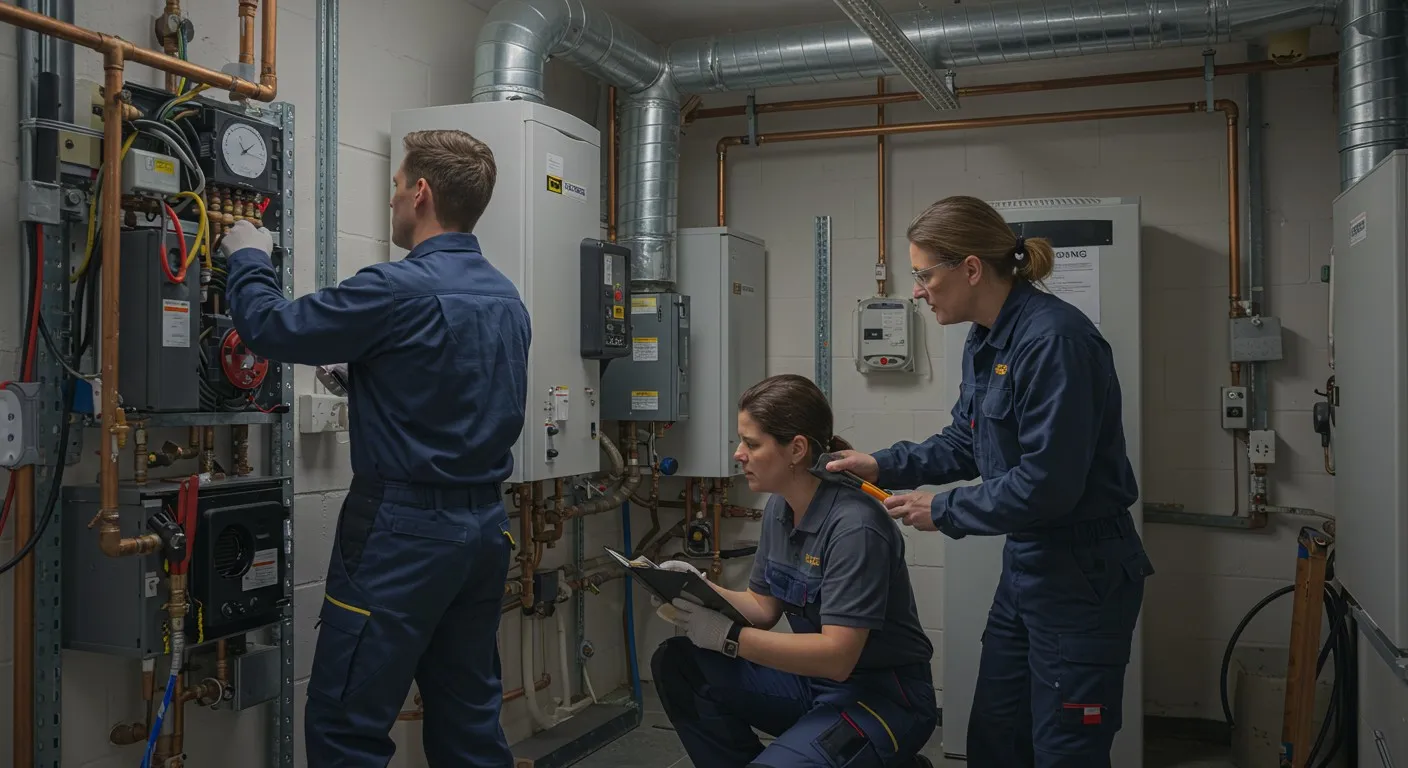 Technician repairing electrical panel with screwdriver and protective cover