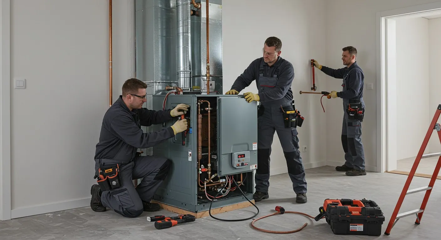 Technician adjusting water heater controls and valves