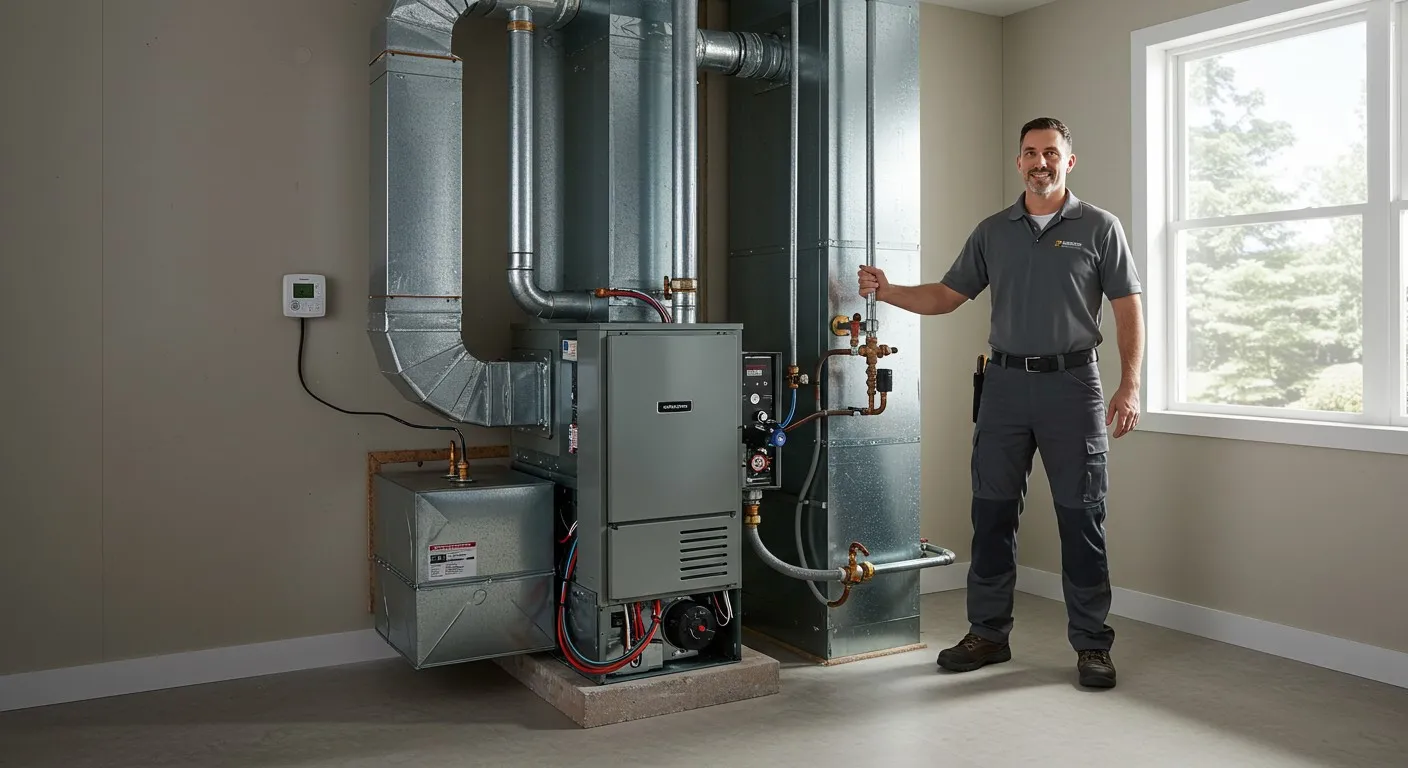 Plumbing pipes and valves with hand adjusting copper and red tubes