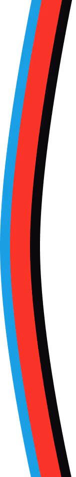 Curved vertical stripes in blue, red, and black colors
