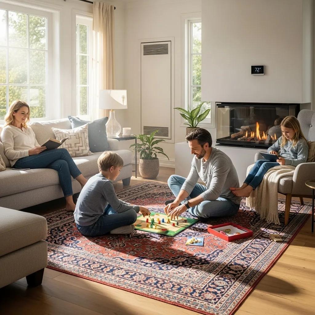 Family enjoying comfort in a cozy home with a modern HVAC system