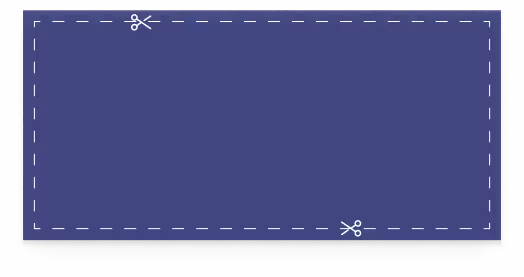 Blue rectangular coupon template with dotted lines and scissors icons