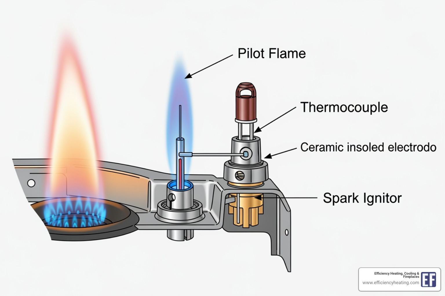 diagram of a gas fireplace pilot light, thermocouple, and ignitor assembly - fireplace not igniting saskatoon sk diagram of a gas fireplace pilot light, thermocouple, and ignitor assembly - fireplace not igniting saskatoon sk