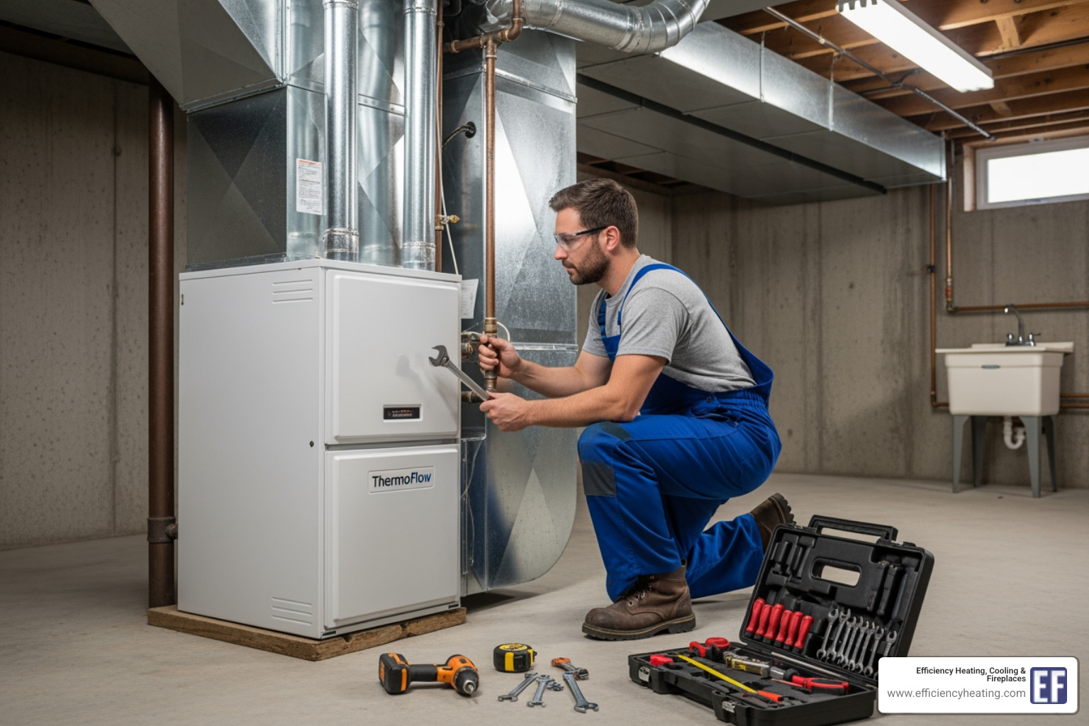 technician carefully installing new furnace - furnace installation service saskatoon sk