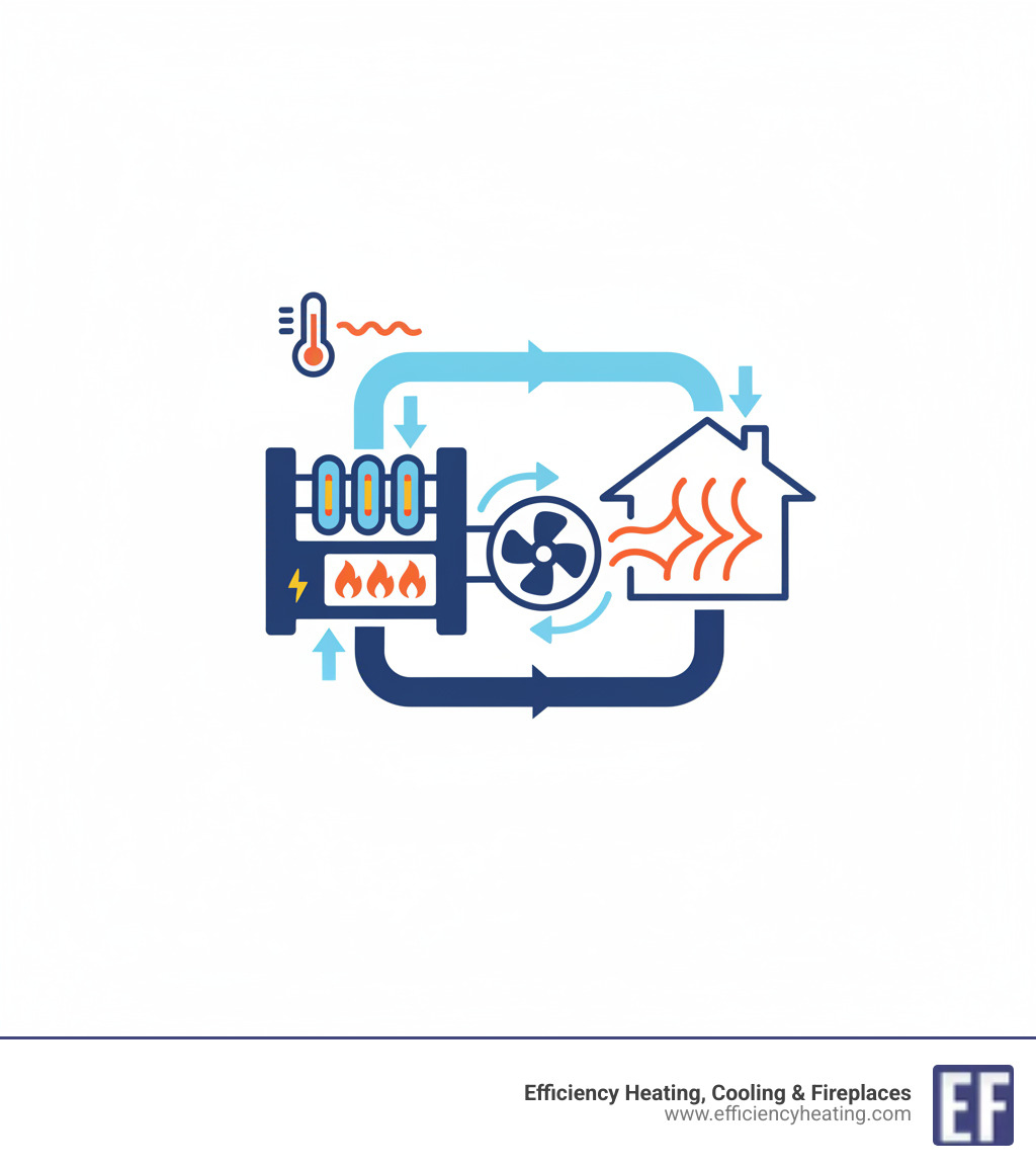 infographic showing the basic heating cycle of a furnace including thermostat signal, ignition, burner flame, heat exchanger warming air, blower motor circulating warm air through ducts, and return air flow back to furnace - fix furnace not heating warman sk infographic infographic showing the basic heating cycle of a furnace including thermostat signal, ignition, burner flame, heat exchanger warming air, blower motor circulating warm air through ducts, and return air flow back to furnace - fix furnace not heating warman sk infographic