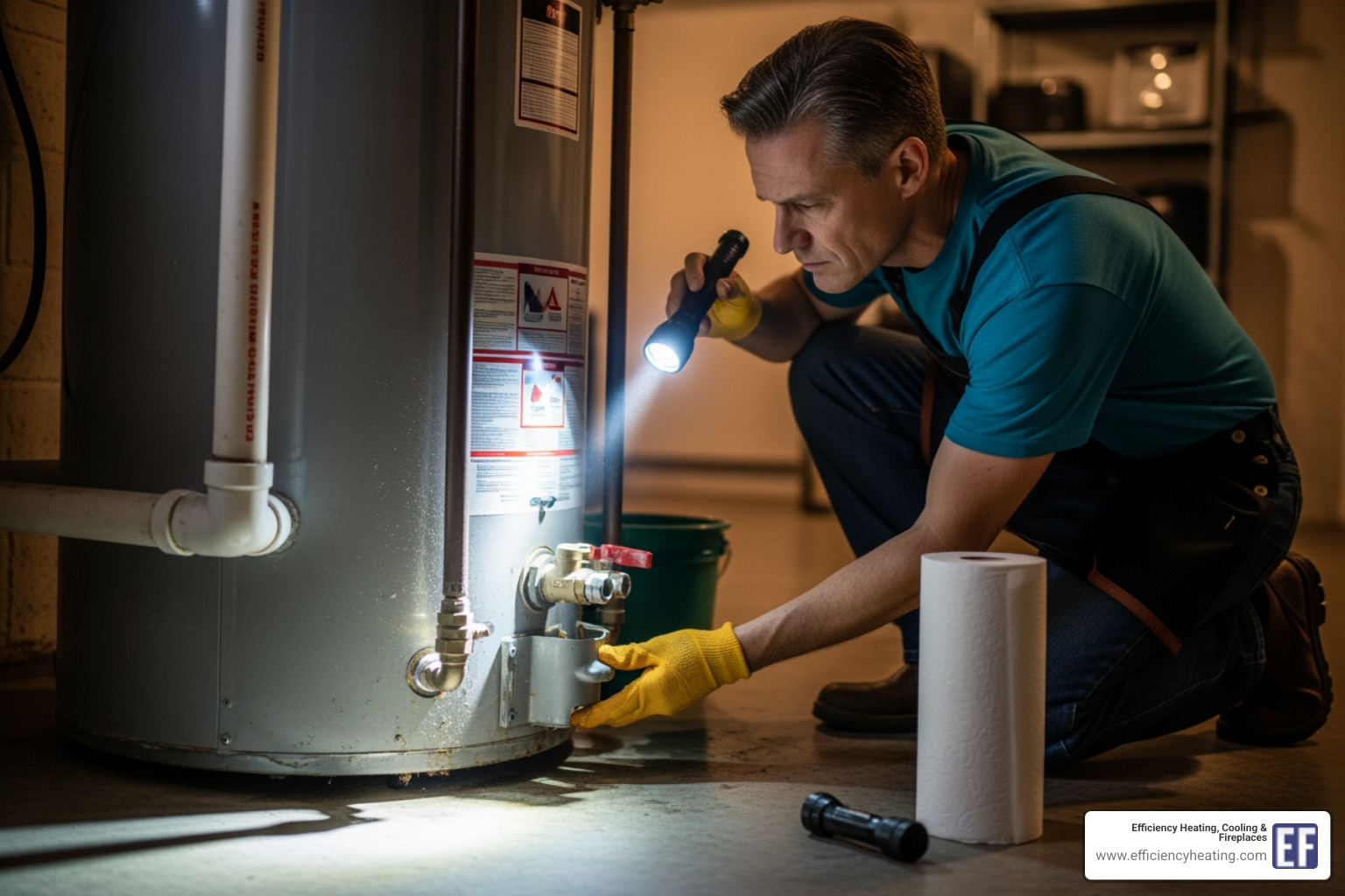 homeowner checking different parts of the water heater for leaks - how to fix leaking water heater saskatoon sk homeowner checking different parts of the water heater for leaks - how to fix leaking water heater saskatoon sk
