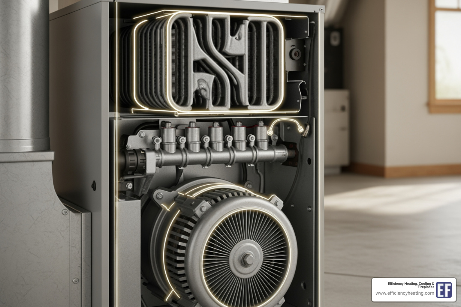 furnace unit with key components highlighted - furnace repair contractors warman sk