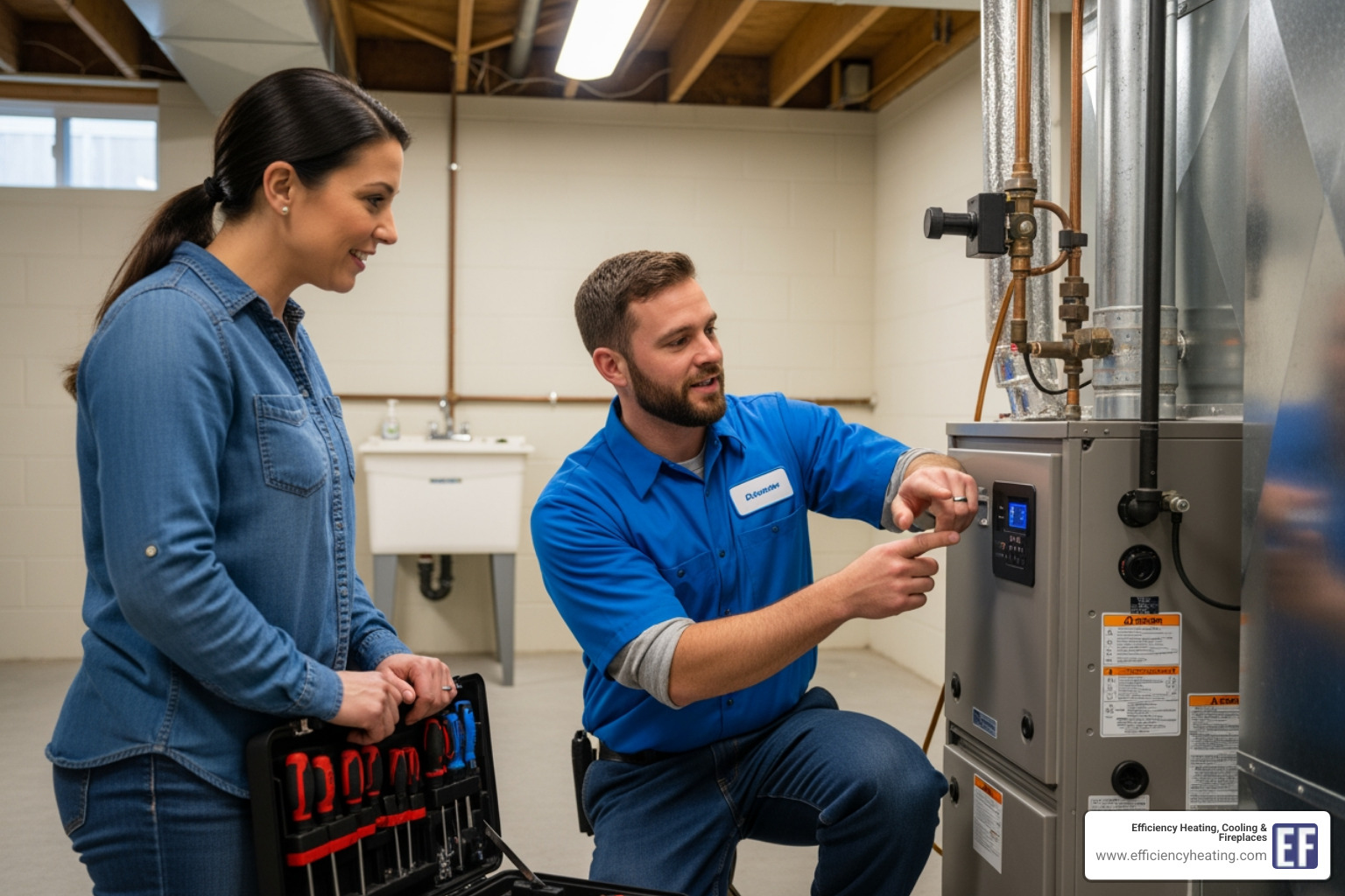 friendly technician discussing furnace with homeowner - furnace repair contractors warman sk