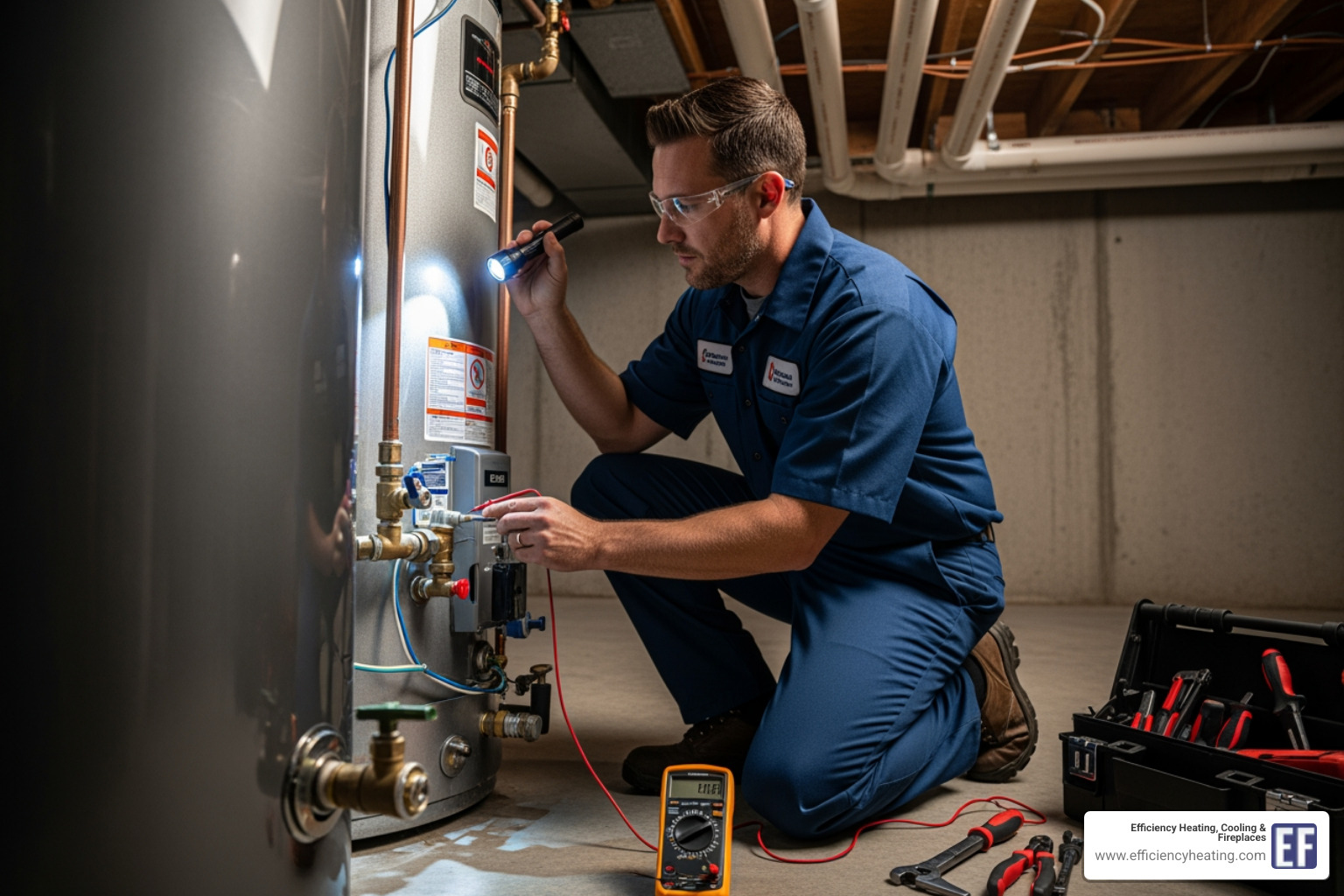 A professional plumber inspecting a water heater - how to fix leaking water heater martensville sk