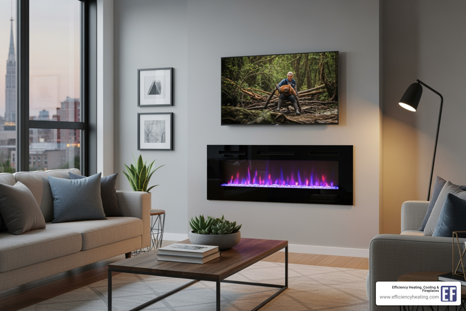 stylish wall-mounted electric fireplace with customizable flame colours - fireplace installation saskatoon sk