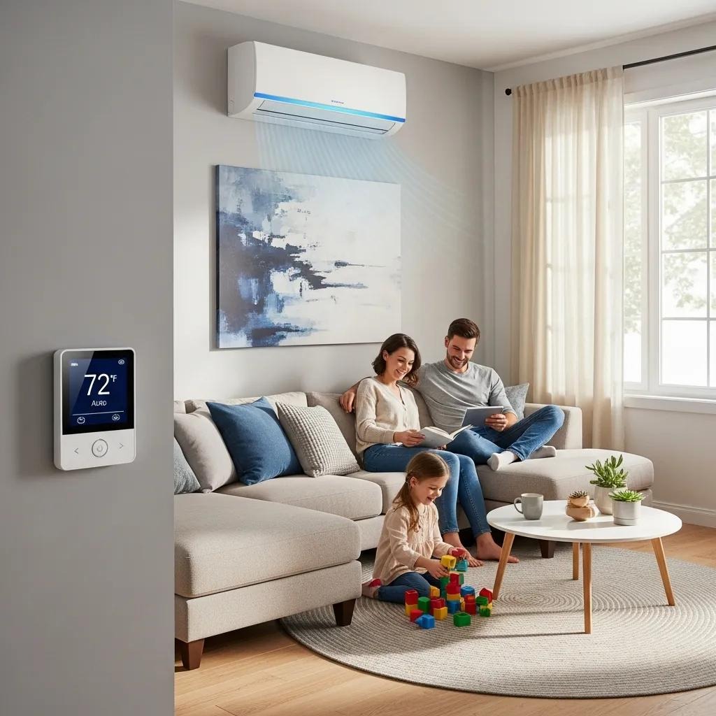 Modern HVAC system in a cozy home setting, highlighting comfort and efficiency