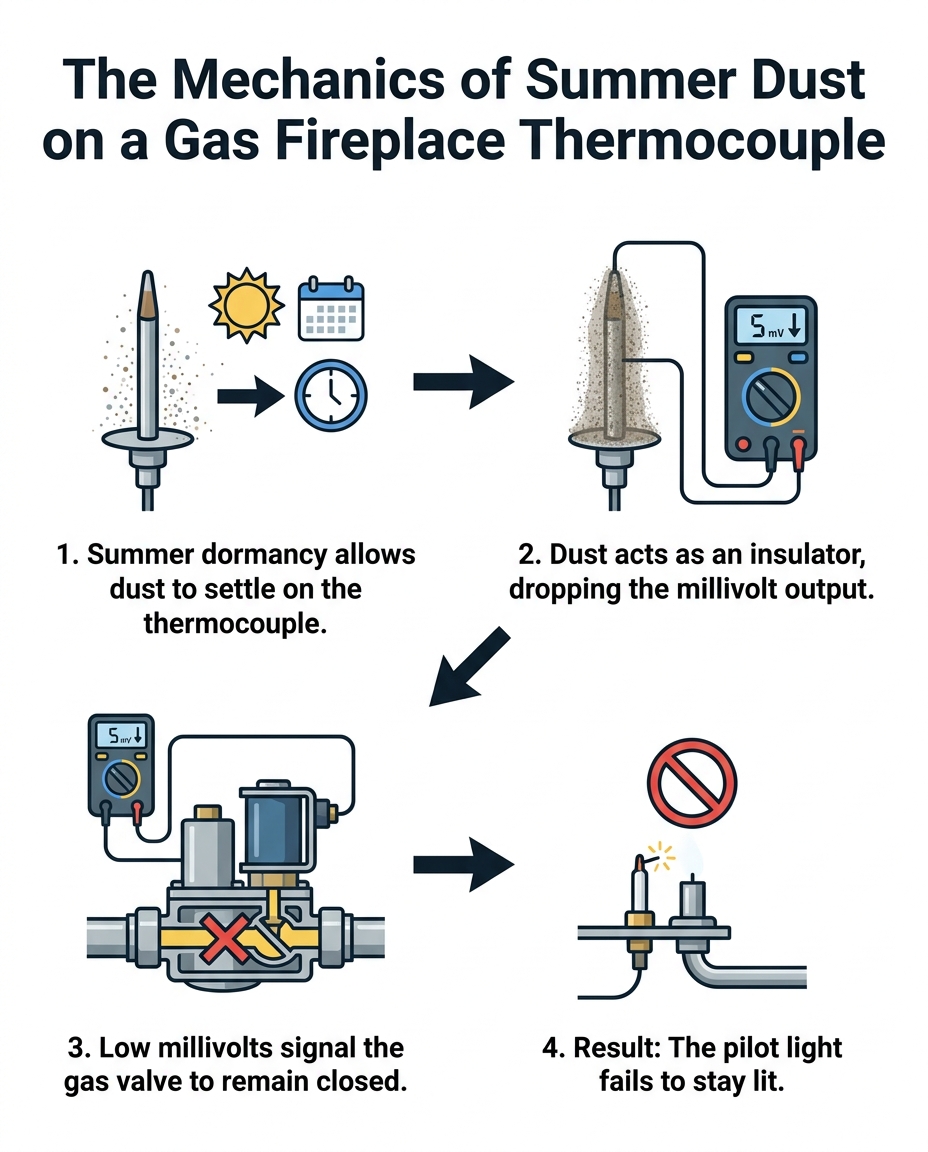 The Mechanics of Summer Dust on a Gas Fireplace Thermocouple