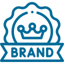 A crown inside a stamp with a ribbon below it with the word brand inside it. Depicting a brand strategy that cloud creators has custom made for a client