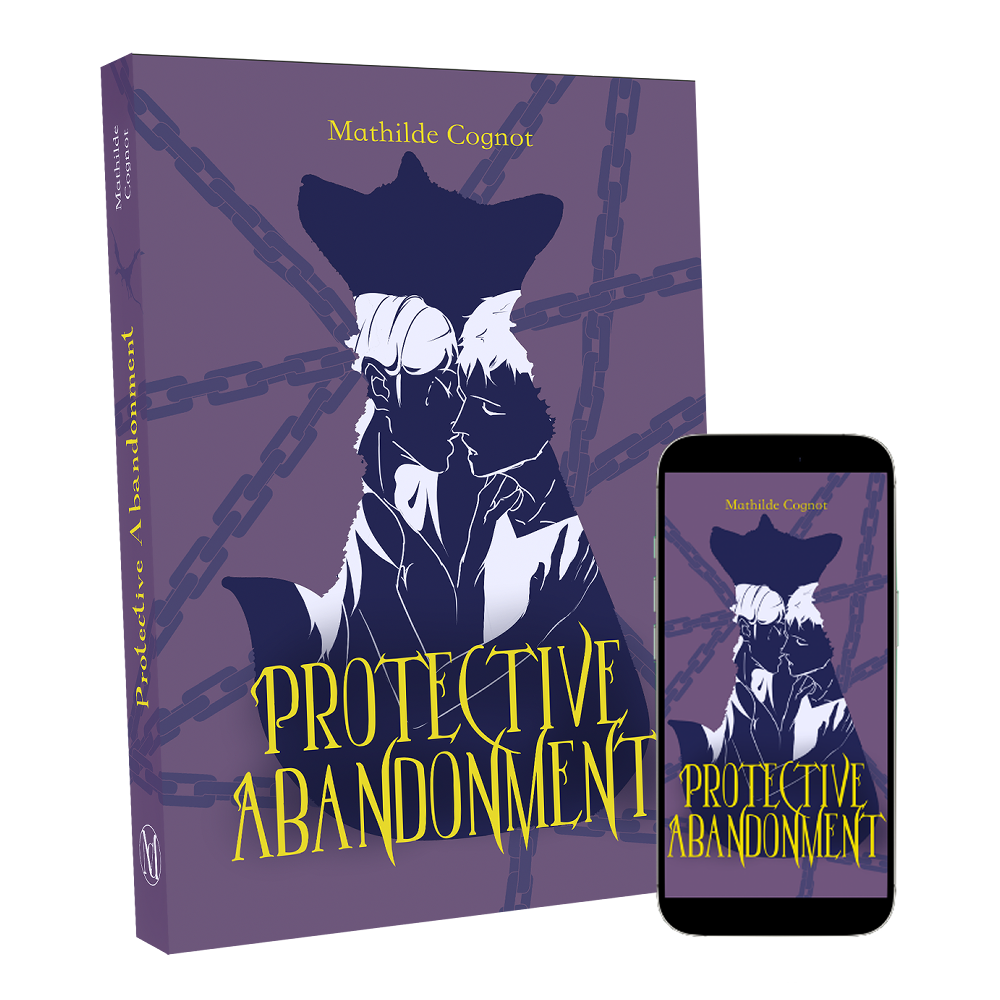 Protective abandonment, ebook and paperback. Teenagers kissing in a fox silhouette. Girl crying 