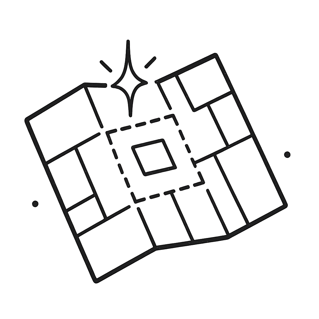 Illustration of a site map with a dotted-line overlay, symbolizing hidden land potential
