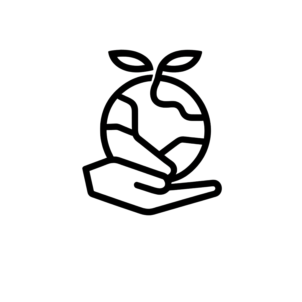 Illustration of a hand holding a globe with leaves, representing environmental care and lasting social value