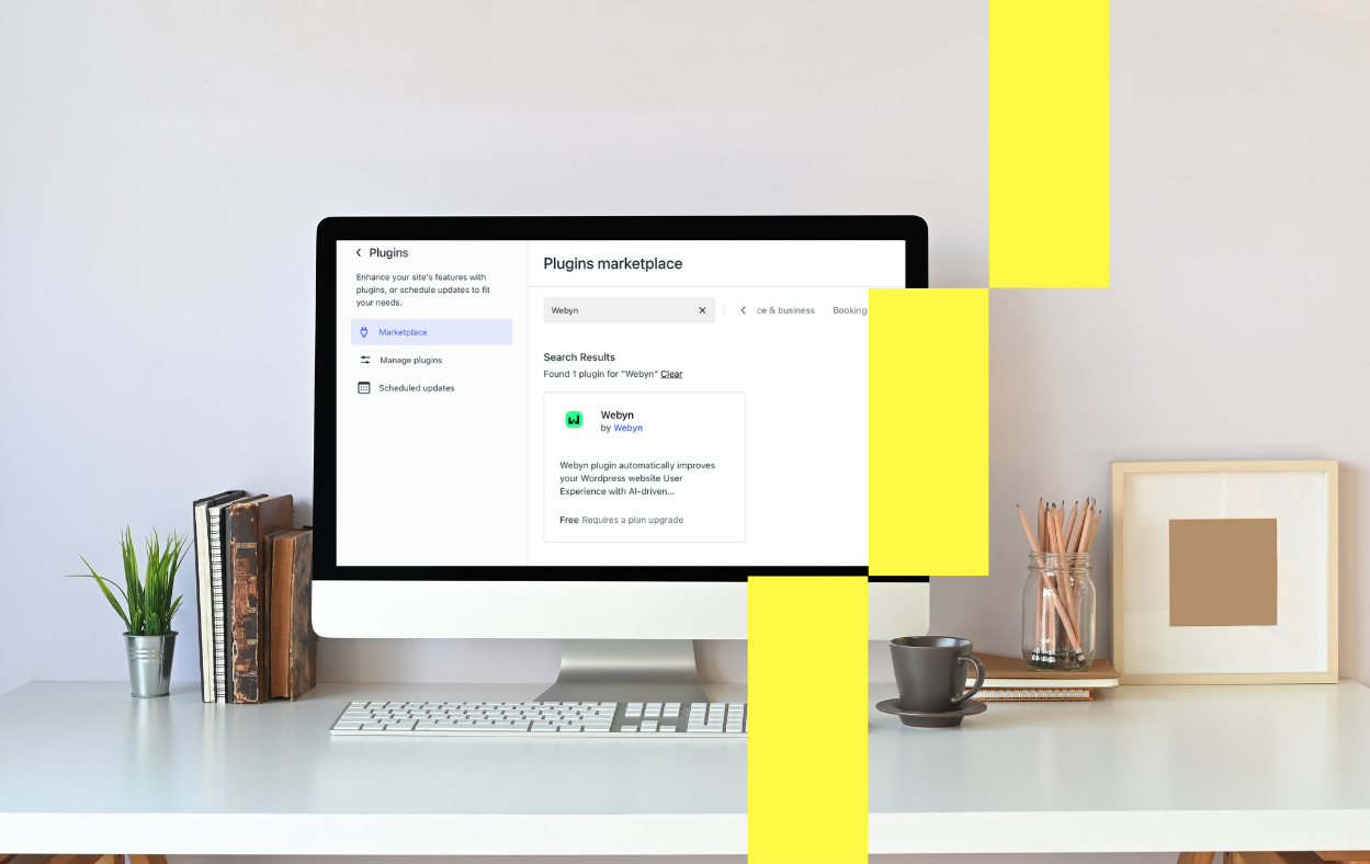 Ordinateur posé sur un bureau montrant le plugin wordpress Webyn