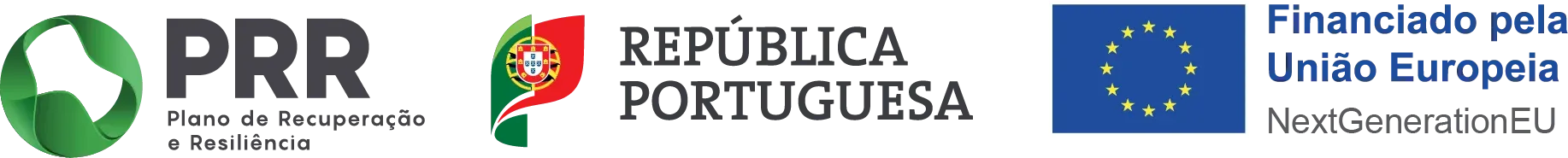 Logos: Plano de Recuperação e Resiliência, República portuguesa e Financiado pela União Europeia