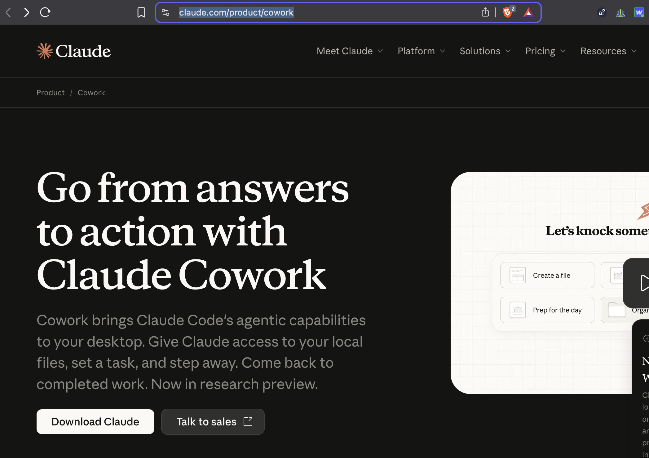 Screenshot of Claude.com / Cowork website built with Webflow
