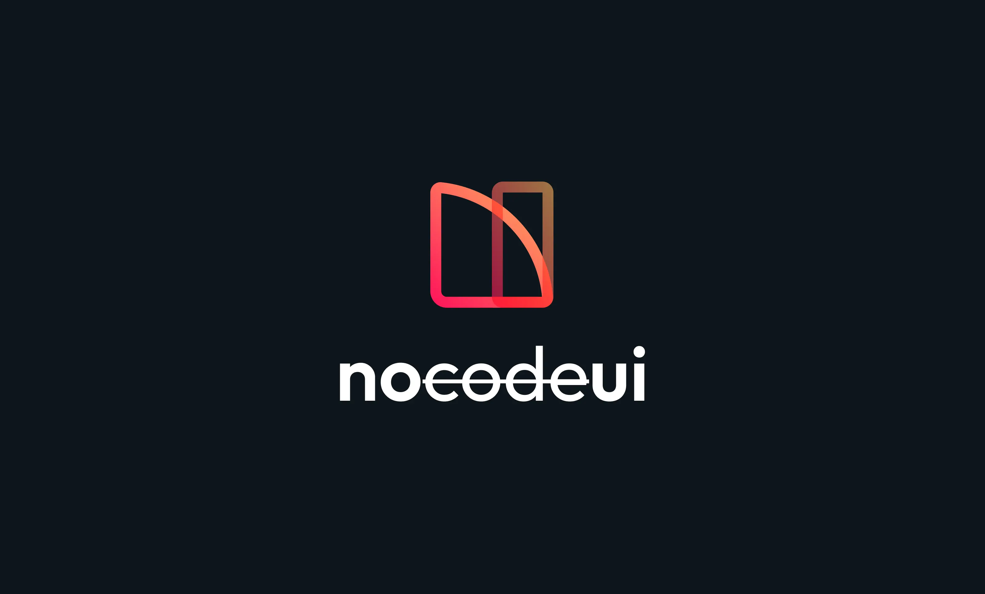 NoCodeUI logo with stylized overlapping shapes above the text on a dark background.