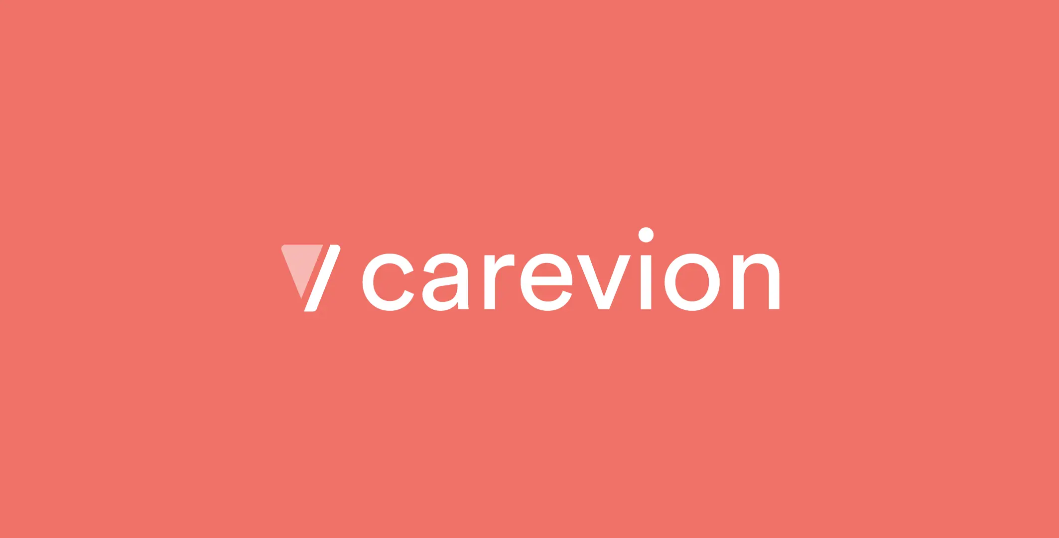 Carevion brand logo with a stylized white 'V' symbol next to the word 'carevion' in lowercase on a coral background.