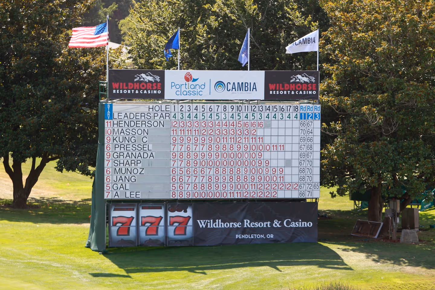A scoreboard with a lot of numbers on it.