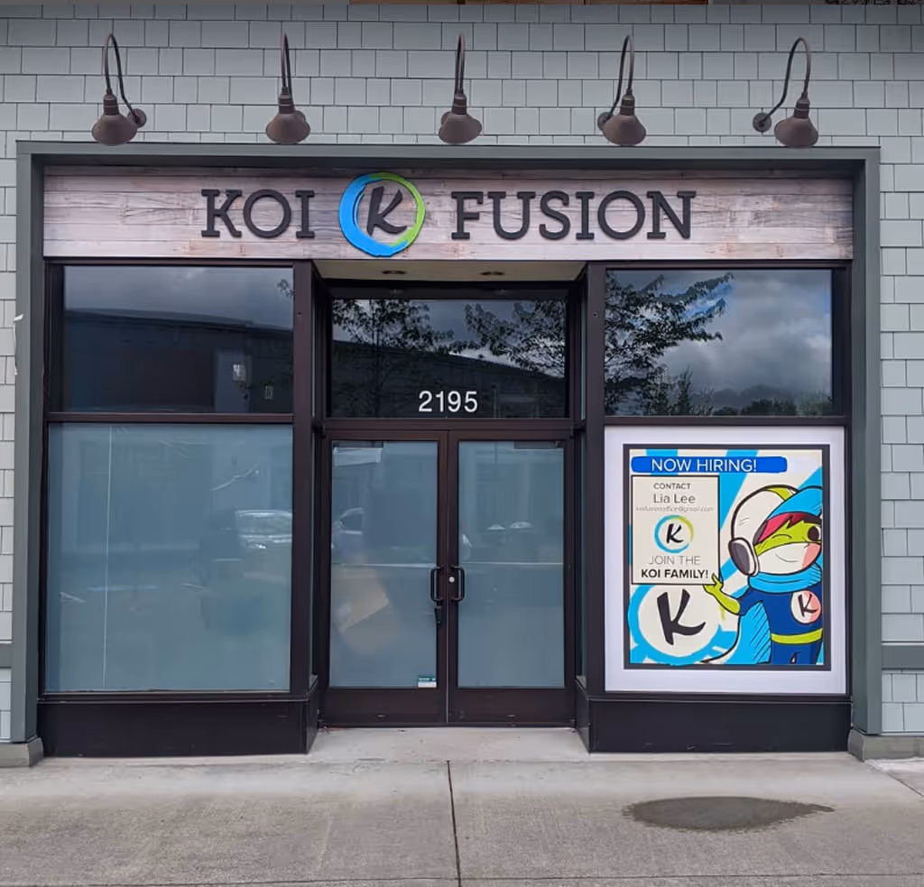 Koi Fusion digital print faux wood & acrylic letters