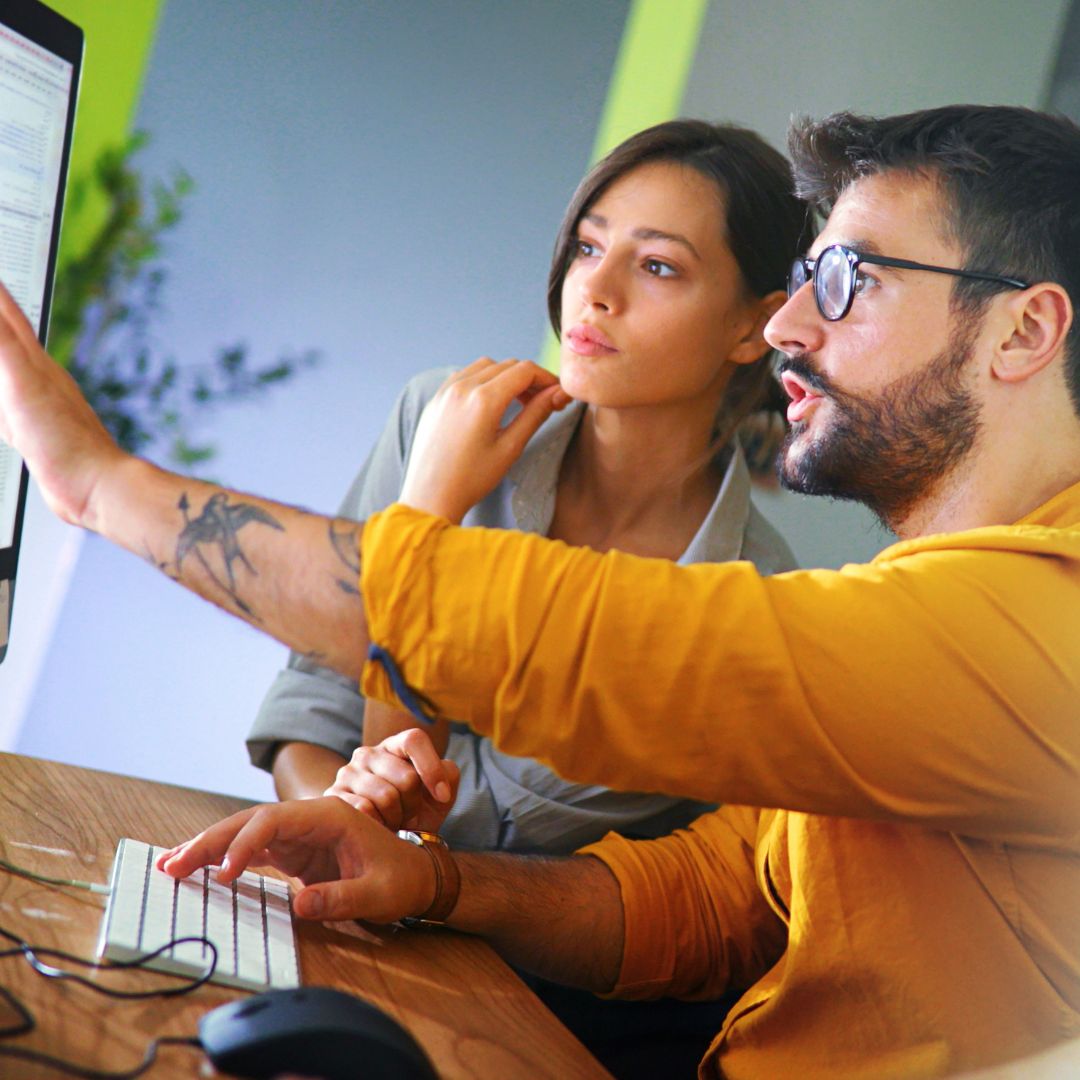 partners checking computer