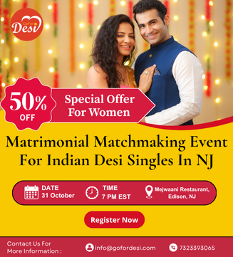 Offline Matrimonial Event for Indian Singles at Mejwaani Restaurant NJ