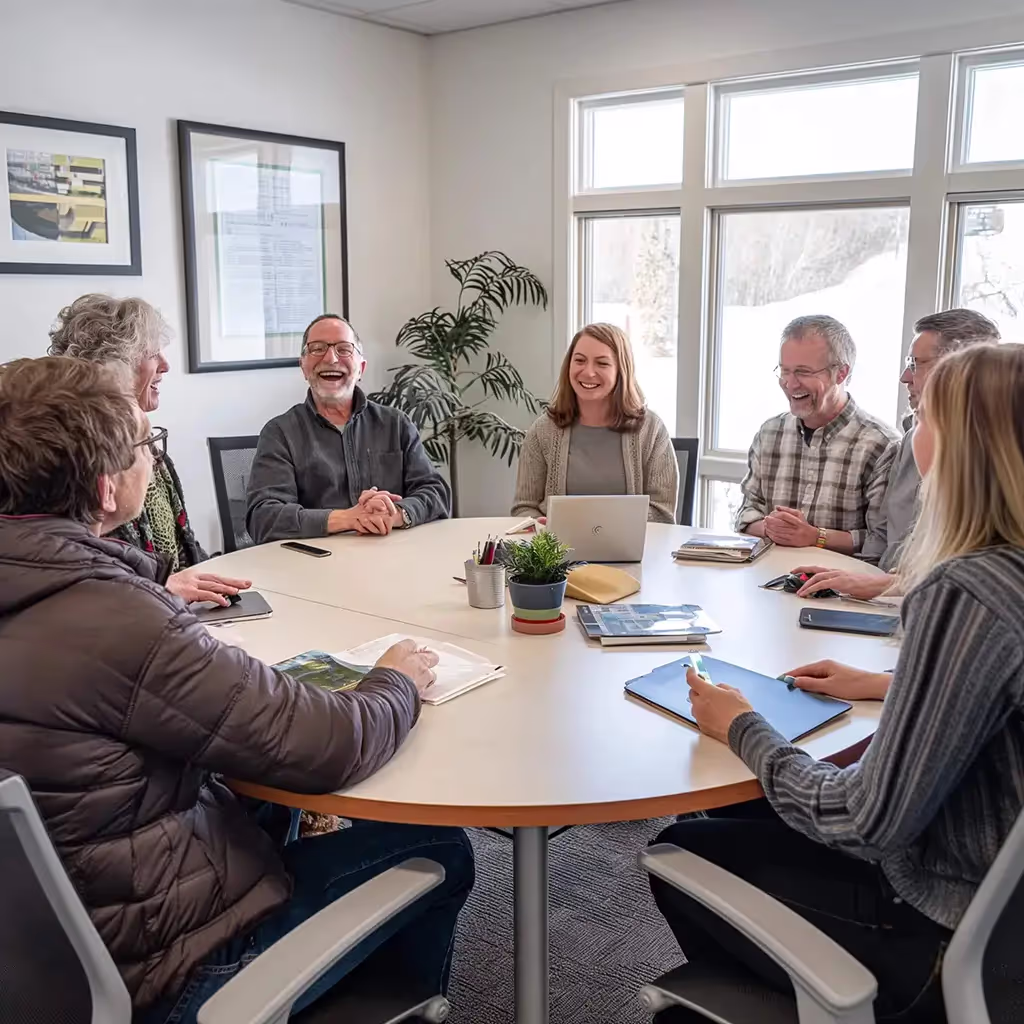 Group of IT professionals meeting to tackle the day