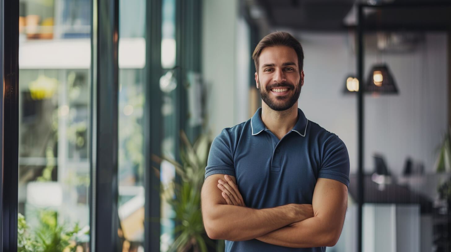 Smiling client after receiving assistance from a managed IT service provicer