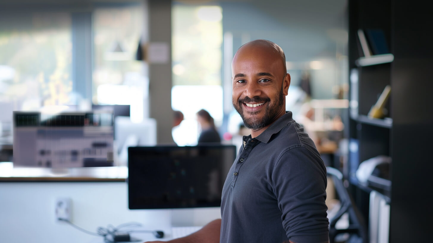 Manufacturing client smilling after getting assistance from a managed IT service provider