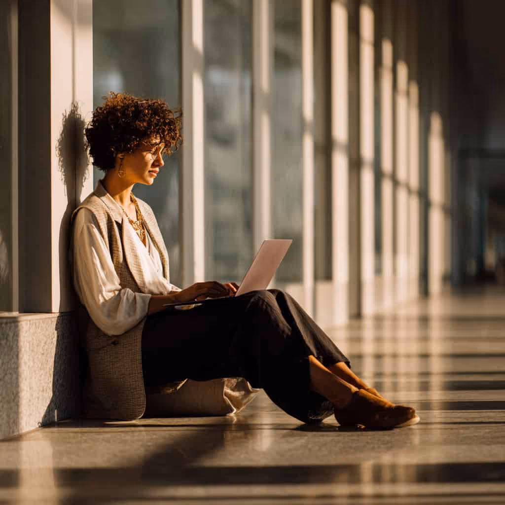 Technician offering remote customer support via video chat