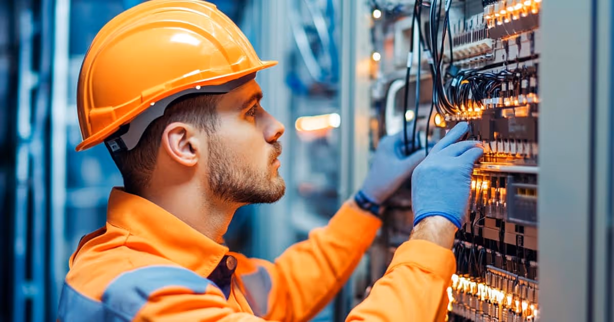 Server room with specialists conducting maintenance and repair for secure IT network operations.