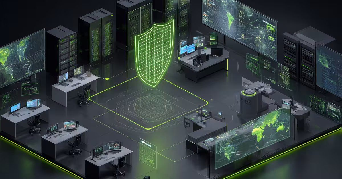Futuristic office showing secure icon because of managed detection and response