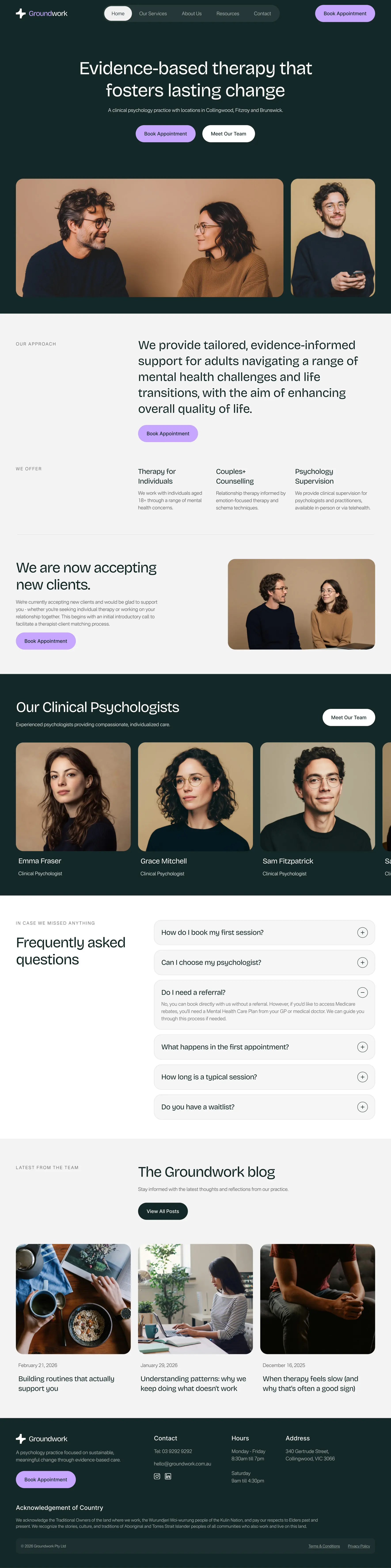 Groundwork psychology clinic website design