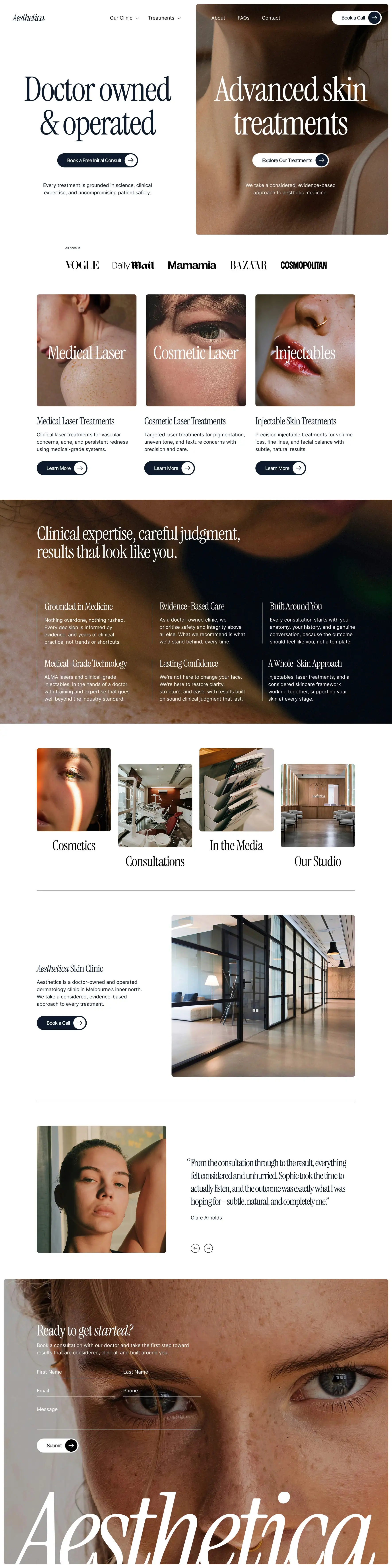 Aesthetica skin clinic website design