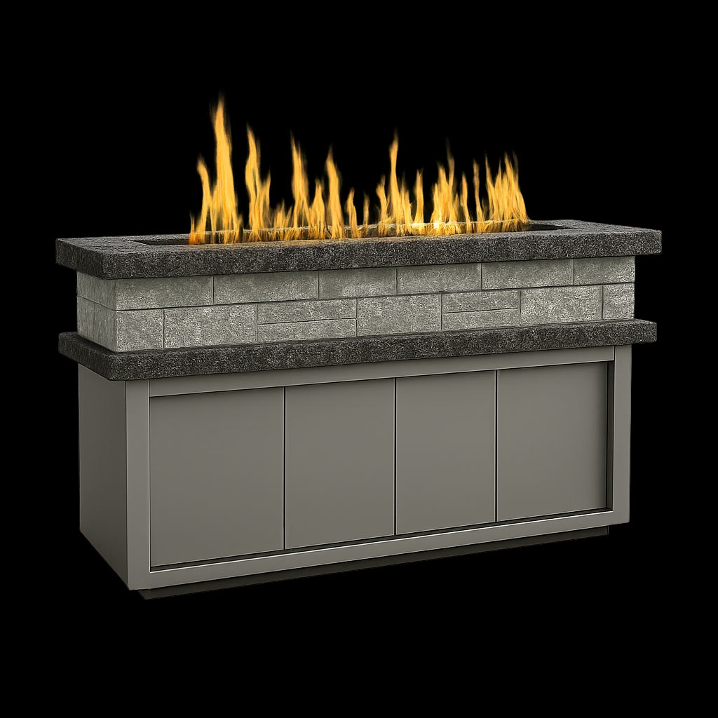 A motorized fireplace with a hidden elevator safe.