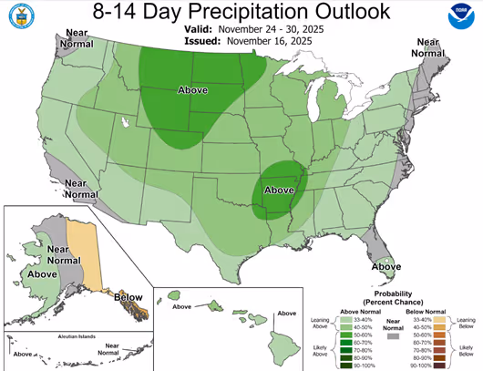 A map of the united states with green weather forecastAI-generated content may be incorrect.