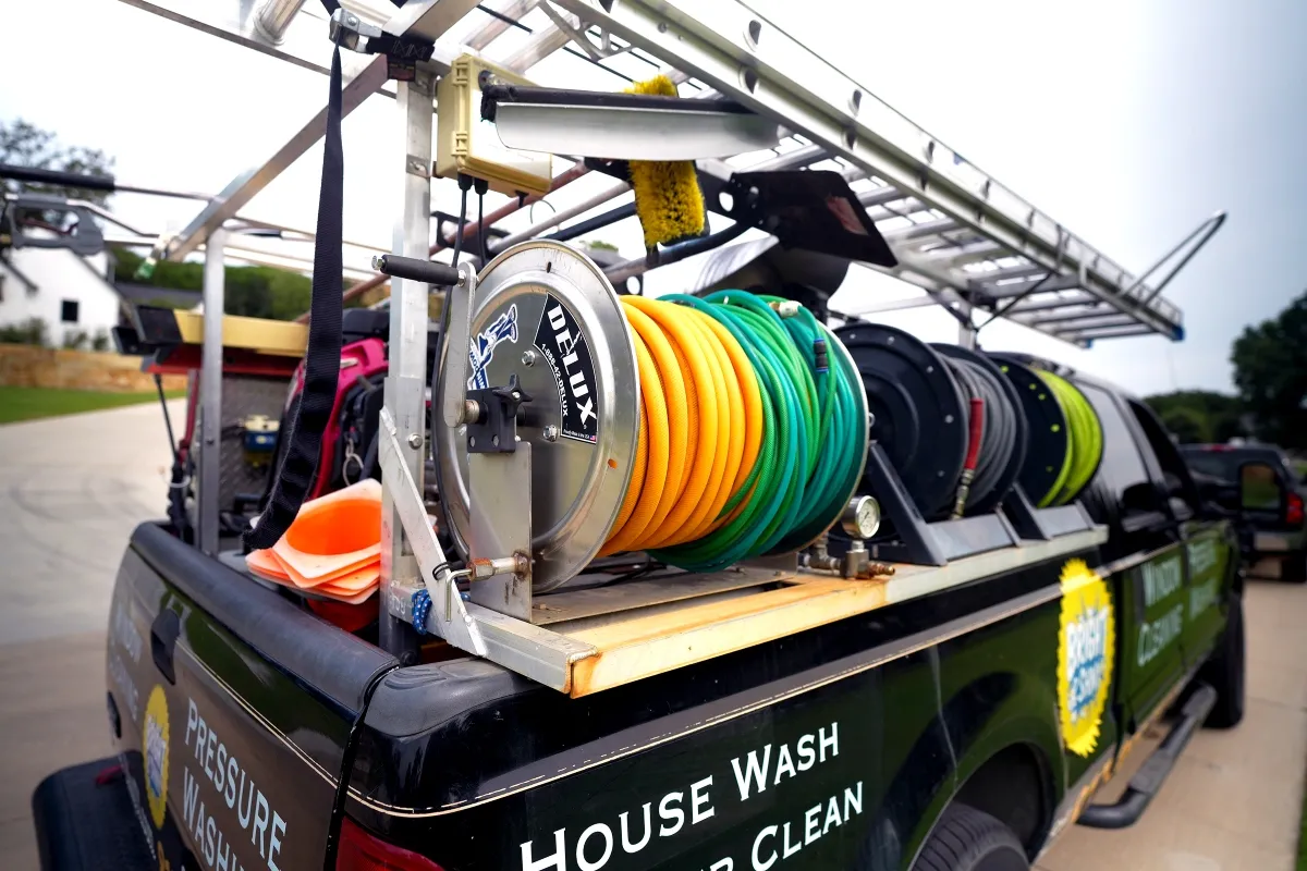 Pressure-washing equipment mounted on a Bright & Shiny truck