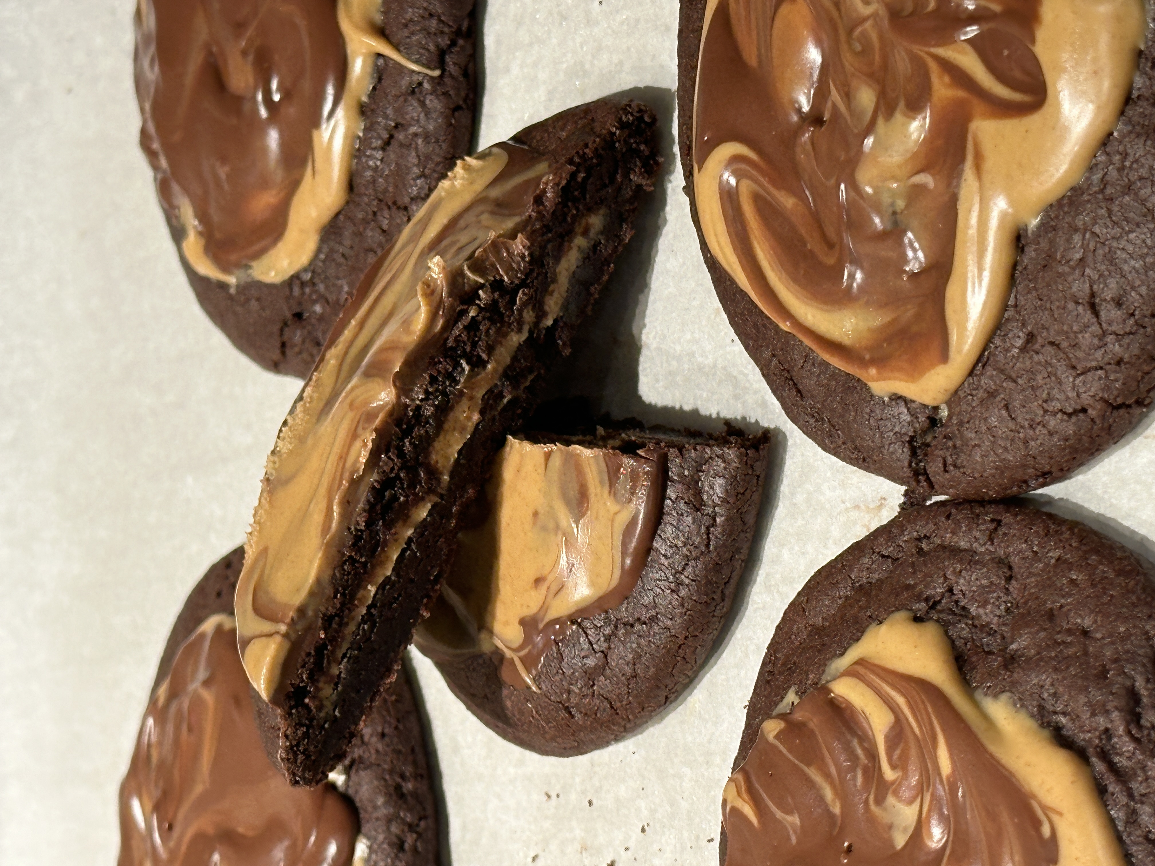 A chocolate cupcake with chocolate chips on top.