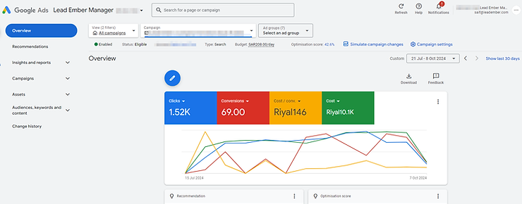 Example of Dashboard of a Google Ads Campaign